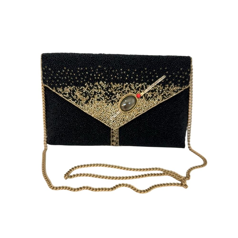 Mary Frances Beaded Martini Glass Olive Purse Envelope Evening Bag Black